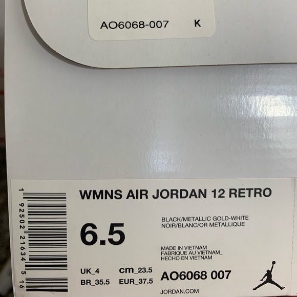 Womens Air Jordan Retro 12 “Reptile Metallic Gold” Sz 6.5 - Picture 7 of 8